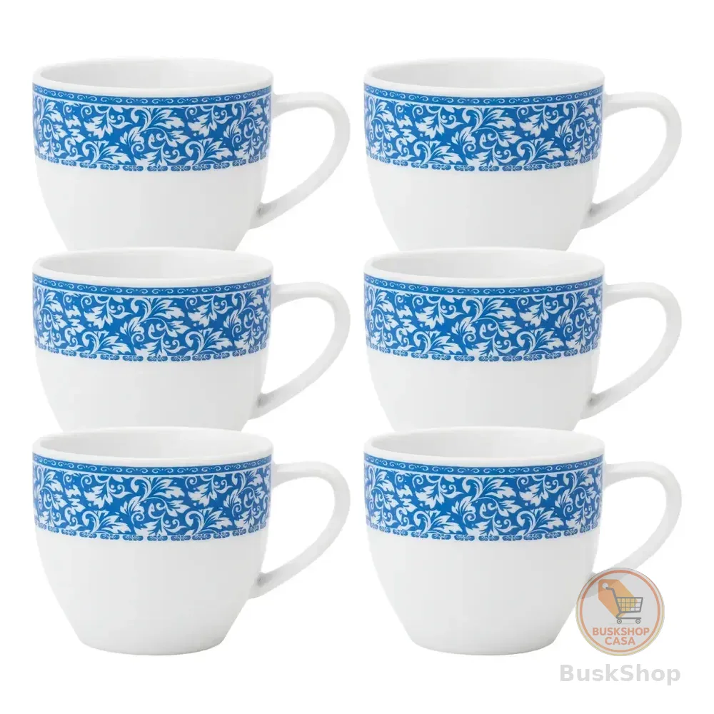 Jogo 6 Xícaras Porcelana Branca Decorada Florida 170ml Xicara De Cafe Floral