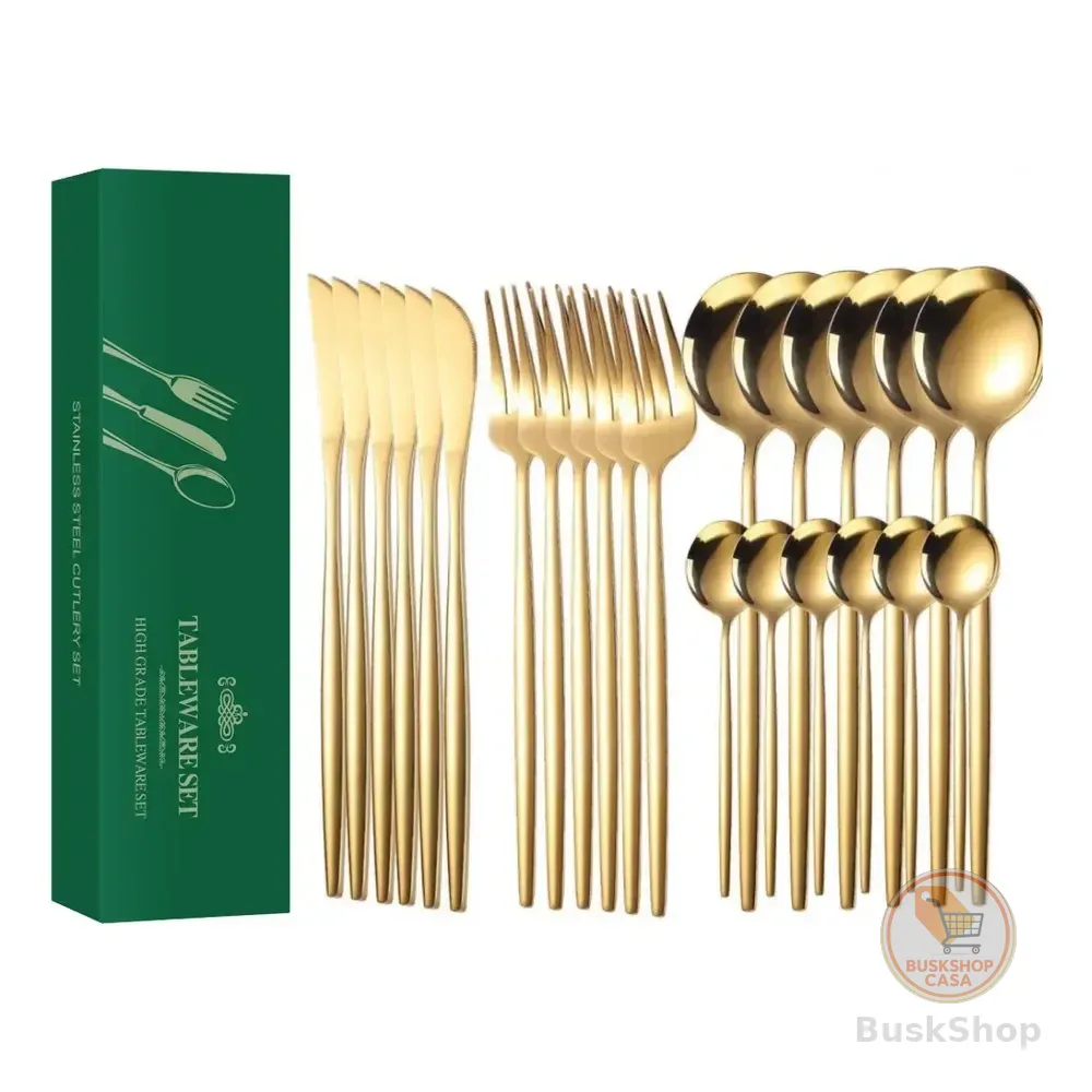 24pcs Conjunto De Talheres De Aço Luxo Inoxidável Rosa-ouro Ouro