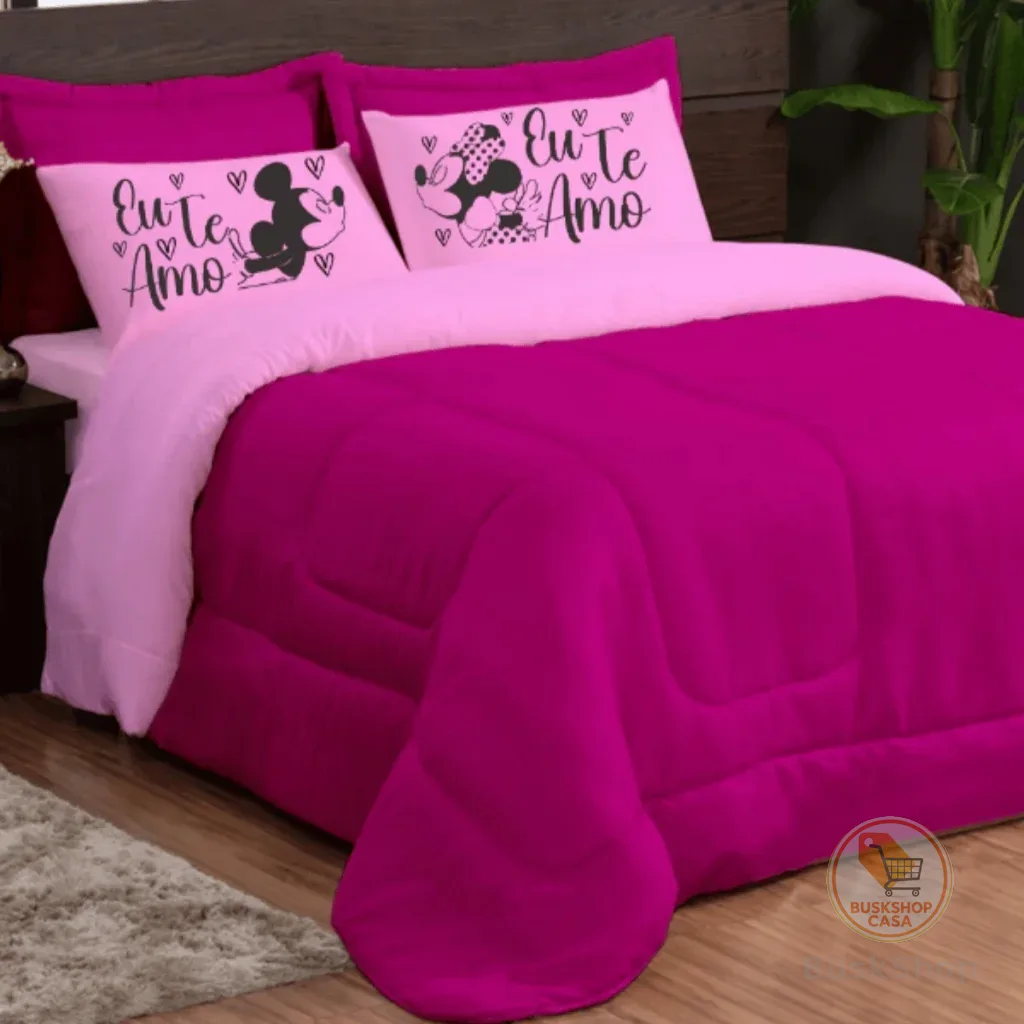 Kit 3 Peças Edredom Com Fronha Estampada Tamanhos Casal e Queen