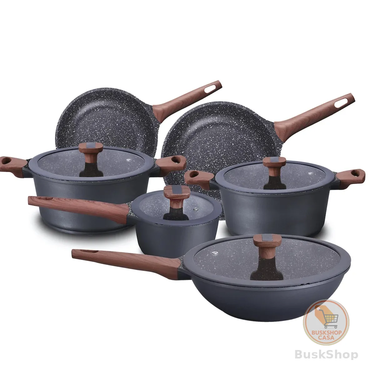 Jogo de Panelas Titanium Exclusive Antiaderente Granito Bkza by MTA (6 Peças Plus)