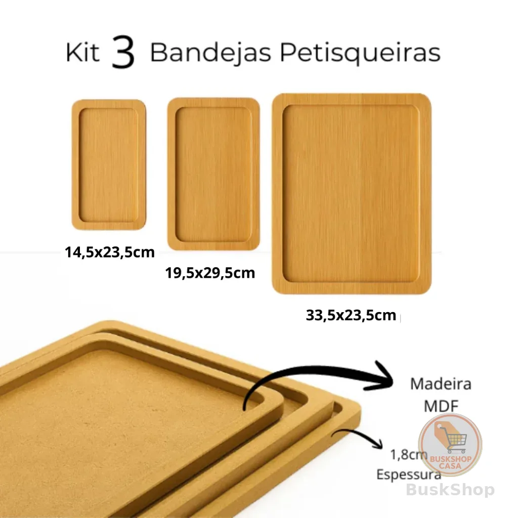 Kit 3 Bandeja Decorativa Para Café Chá Petisqueira Condimentos Casa Cozinha Mesa Posta