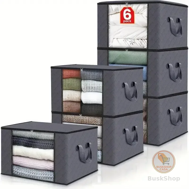 Kit6 Saco Organizador Guarda Roupa Dobrável Edredom Cobertor Cinza-escuro
