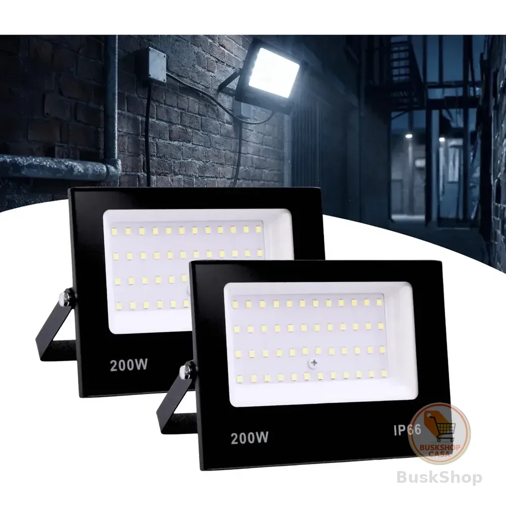 Kit 2 Refletor Led Holofote 200w Ip66 Branco Frio Carcaça Preto Luz Branco-frio 127/220v