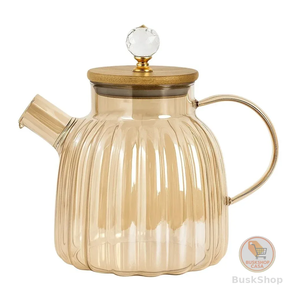 Chaleira em Vidro 1,5l Canelado Tampa Bambu 24986 - Vencedor