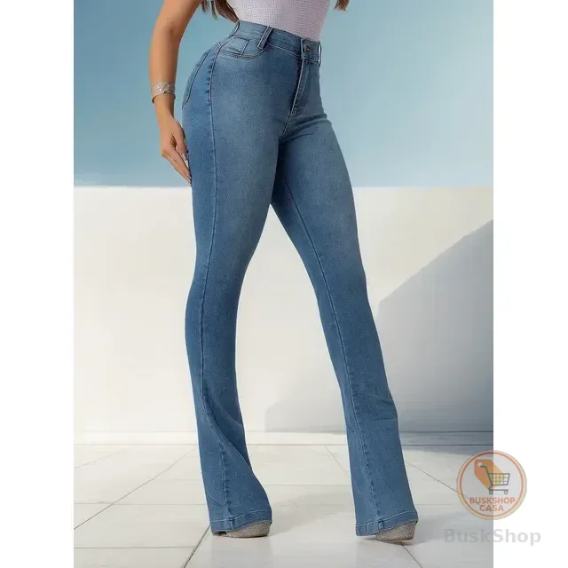 Calça Flare Jeans Cintura Alta Com Elastano Flaer Cos Alto