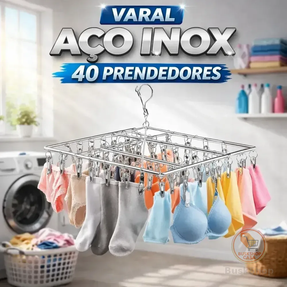 Varal Suspenso Retangular De Aço Inoxidável Tche Amo Com 40 Prendedores Para Roupas Íntimas Roupas De Bebê Design Compacto E Moderno 40 Clips Inox