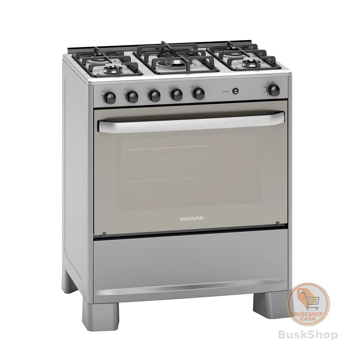 SUGGAR FOGÃO SELECT PRATA MESA DE INOX 5 BOCAS TRIPLA CHAMA TREMPES DUPLAS FERRO FUNDIDO PORTA ESPELHADA ACENDIMENTO AUTOMÁTICO BIVOLT FGISL510PRIX