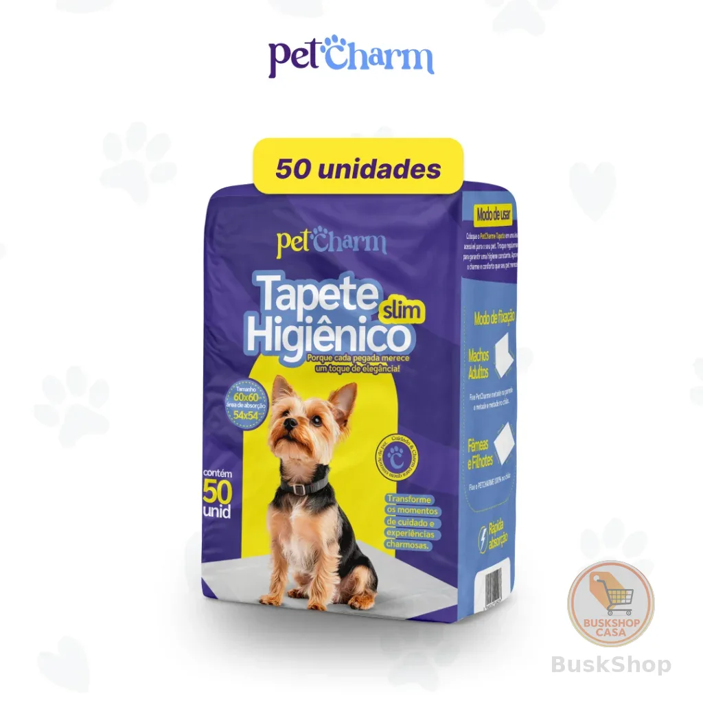 50 unid - Tapete Higiênico PetCharm Slim -Tamanho 50cm x 60cm Para Cachorros