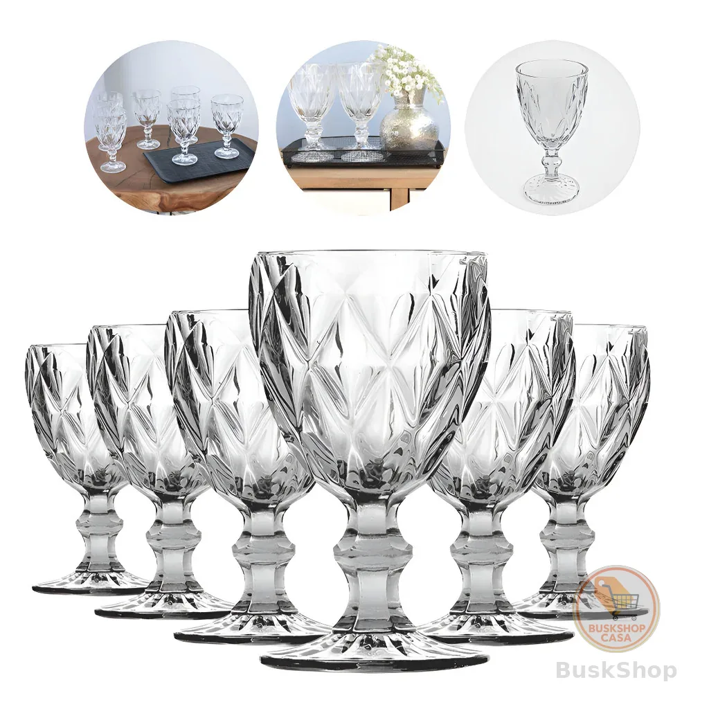 Jogo De Taças De Vidro Diamond Cristal 325ml 6 Peças