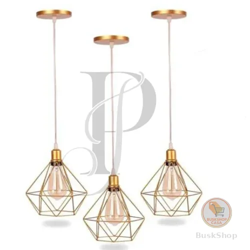Kit 3 Pendente Aramado Diamante Luminária Lustre Teto Retro Industrial
