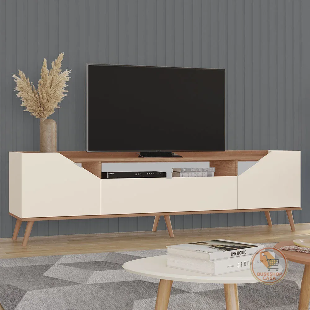 Rack Nice 100% MDF 3 Porta e Pés Estilo Retrô para TV até 65