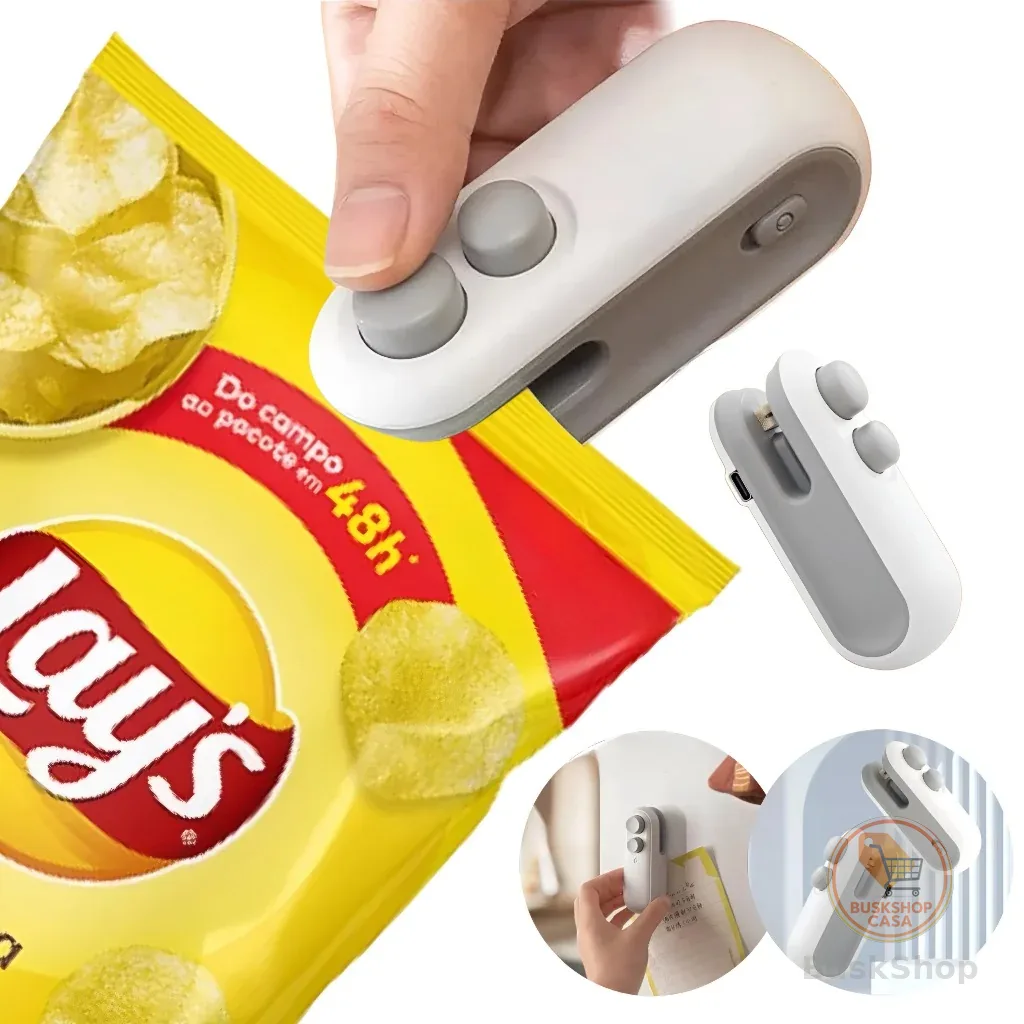 Mini Máquina Seladora Portátil  2 Em 1 Saco Plástico Embalagen Carregamento Usb Elétrica