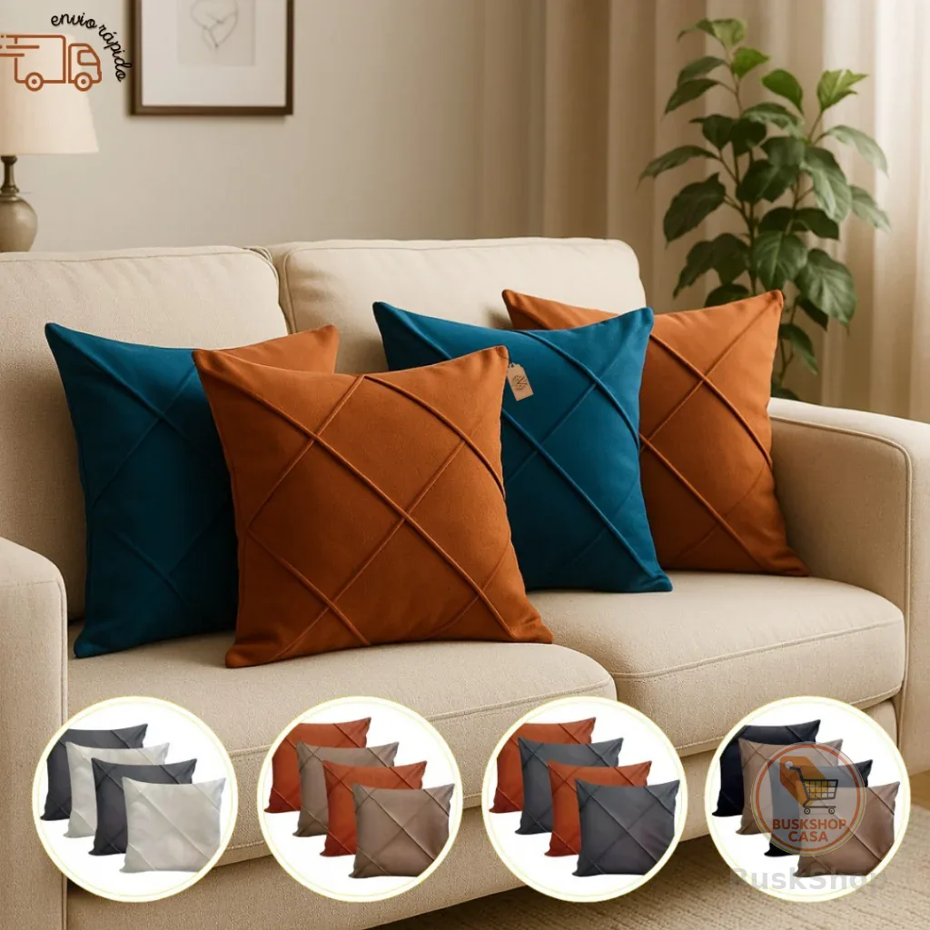 Kit 4 Capas de Almofada Suede Drapeada 45x45cm Decorativas