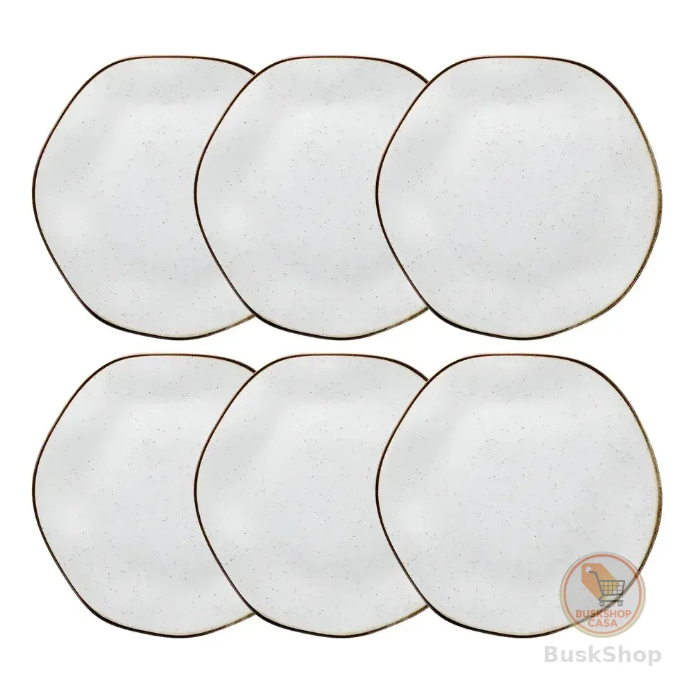 Jogo De 6 Pratos Rasos 27,5cm Ryo Maresia Cor Marrom Off White Oxford Liso