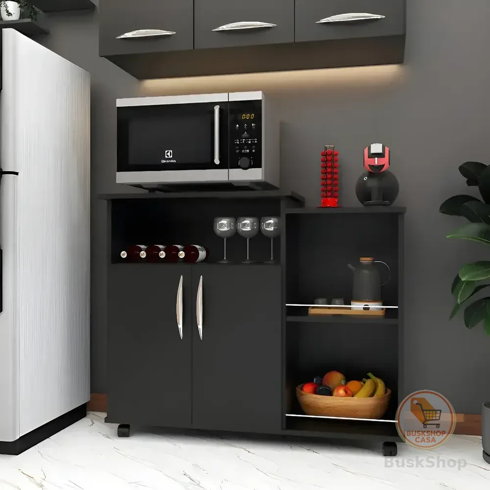 Armário Fruteira Balcão Com 2 Portas Organizada Para Cozinha Preto
