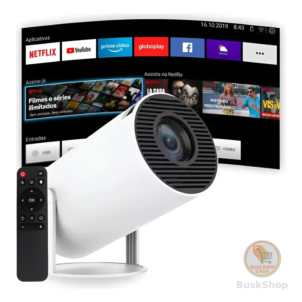 Projetor Portátil 4k Hd Android 11.0 Smart Wifi 5g Bluetooth Branco 127/220v
