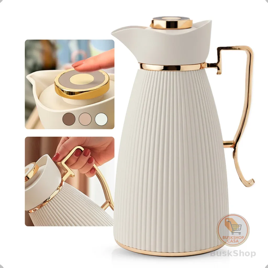 Garrafa Térmica Zaya Tuut 1L  Canelada Design Sofisticado, Mantém Bebidas Quentes E Frias, Ideal Café E Chá Off White