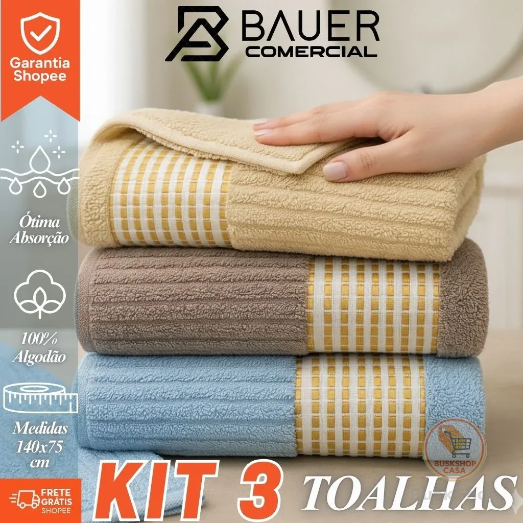 Kit 3 Toalha Tokio Banho Banhão Canelada Luxo 100% Algodão 140x75cm