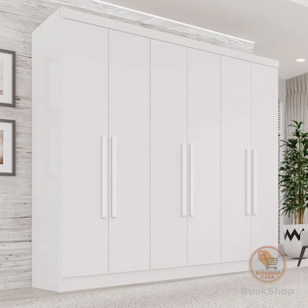 Guarda-Roupa Casal 6 Portas 2 Gavetas França Branco Branco
