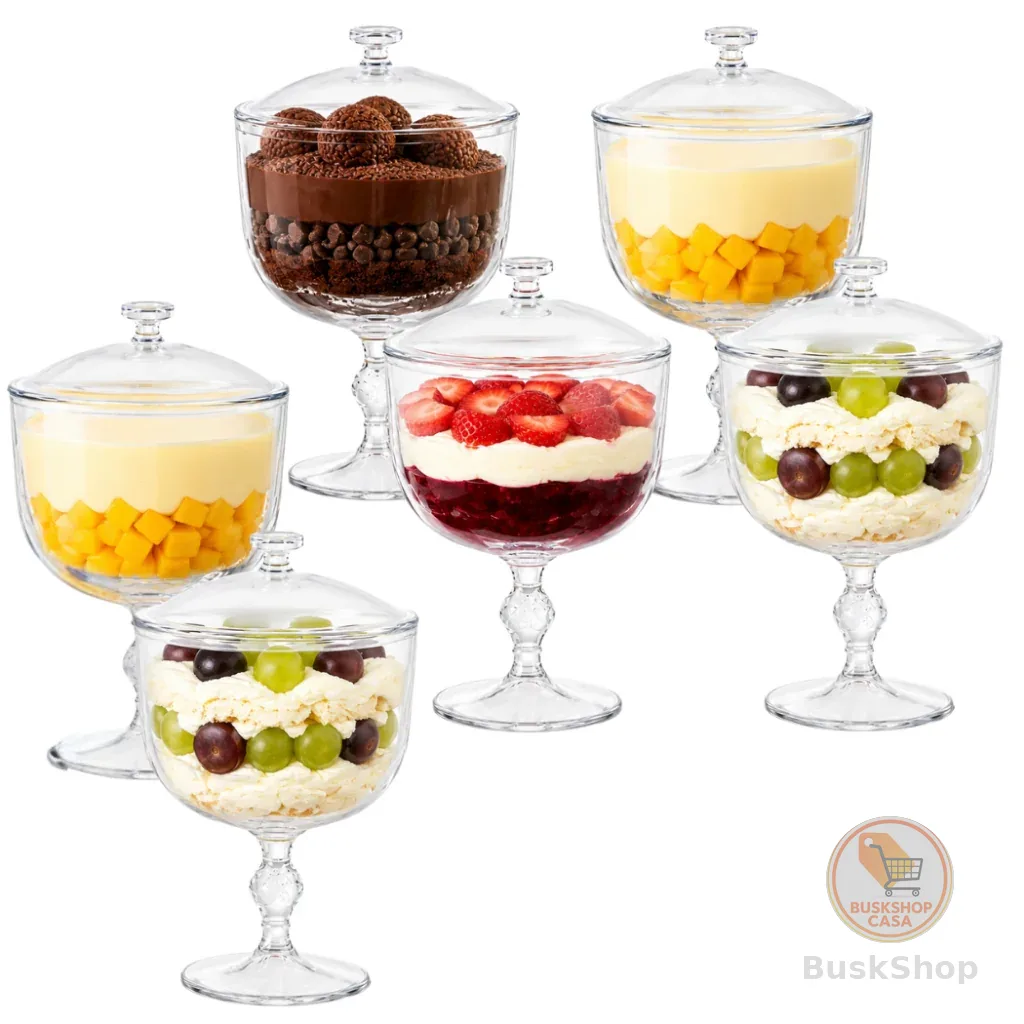 Kit Taça com Tampa Americana Sobremesa Bolo Balas Doces Gourmet 1.250l Grande