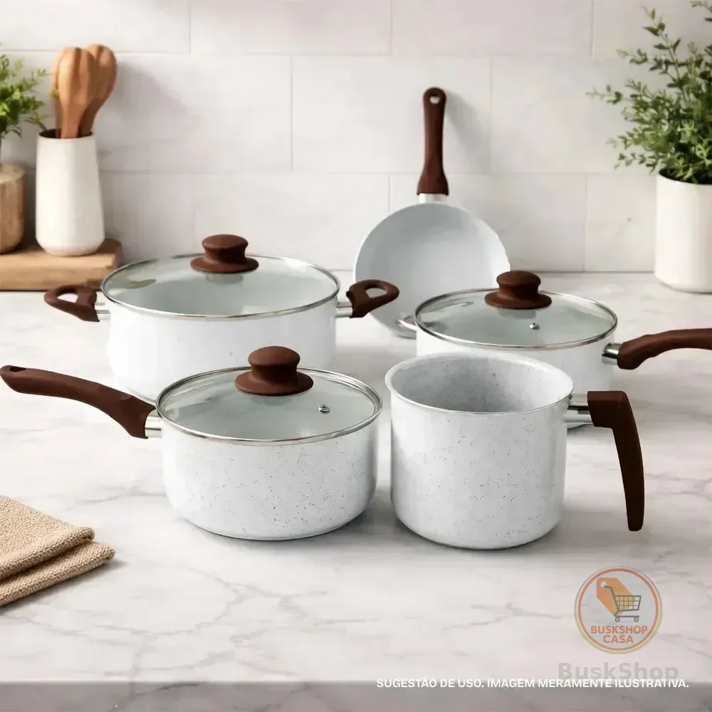 Conjunto Panelas Indução Cerâmica 5 Peças Vista Home Lecce Branco