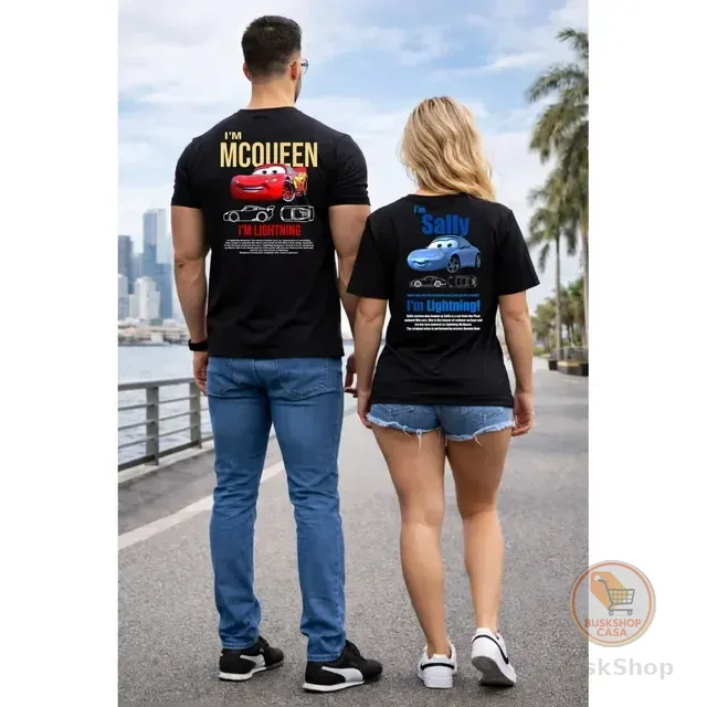 Kit Camiseta Casal Streetwear Carros  Mcqueen + Sally