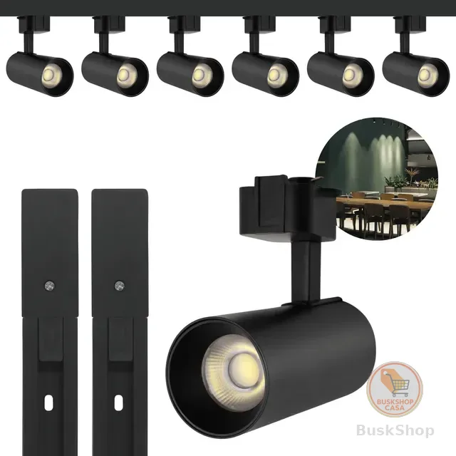 Kit Trilho Eletrificado 2 Metros + 6 Spots Led Preto 15w
