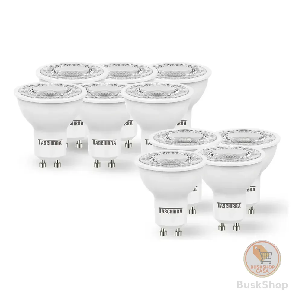 Kit 10 Lâmpadas Led Dicróica Mr16 Tdl 50 7w Taschibra Bivolt 220v Frio (6500k)