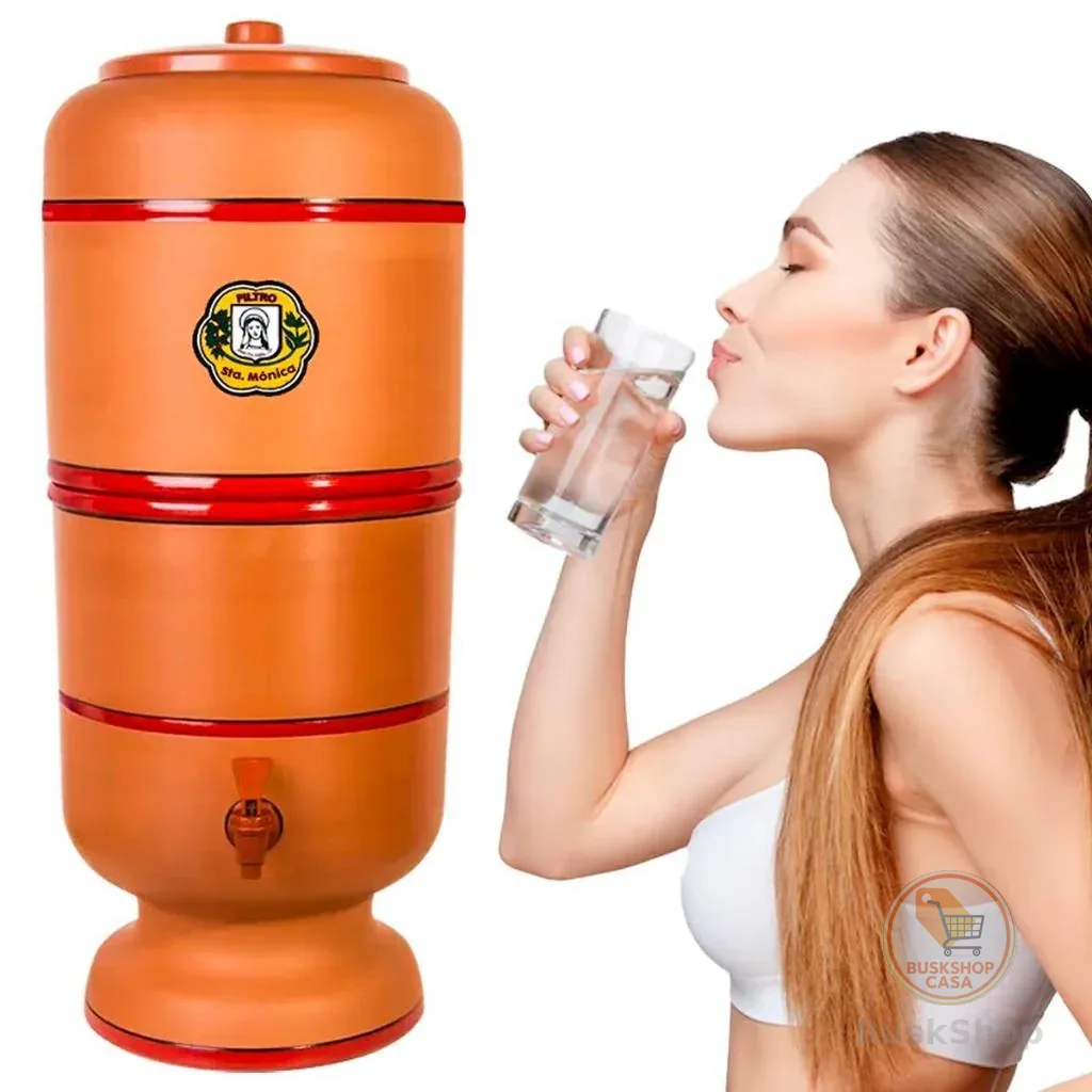 Filtro de Barro Artesanal Premium 06 Litros com Vela Tripla Ação Carvão Ativado Alcalina + Bóia