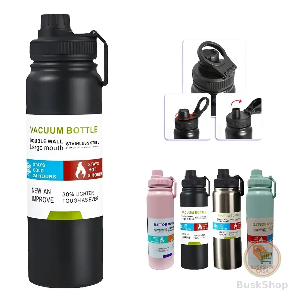 800mlgarrafa Térmica Água Squeeze Inox Academiaquente E Frio Preto