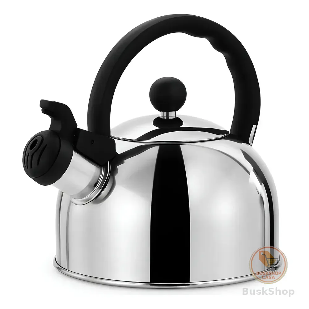 Chaleira Inox Indução Bule De Café Cha Com Apito 2 Litros Prateado
