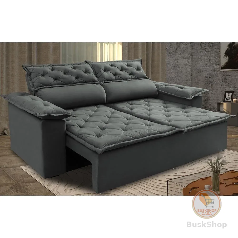 Sofá Retrátil e Reclinável Cama inBox Compact 1,50m Tecido Suede Velusoft Cinza