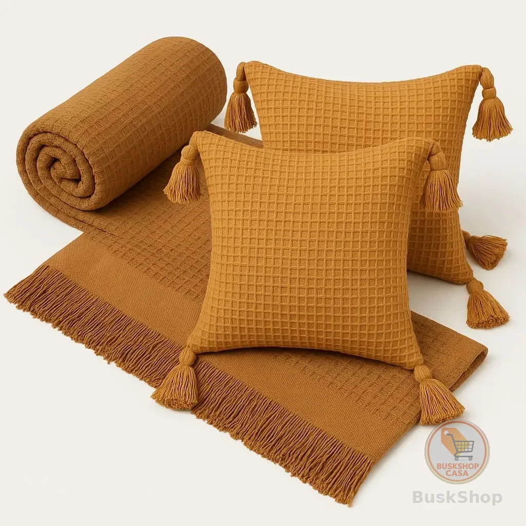 Kit Manta Para Sofá Viena + 2 Capa De Almofada 45x45 Algodão Premium Decoração E Conforto