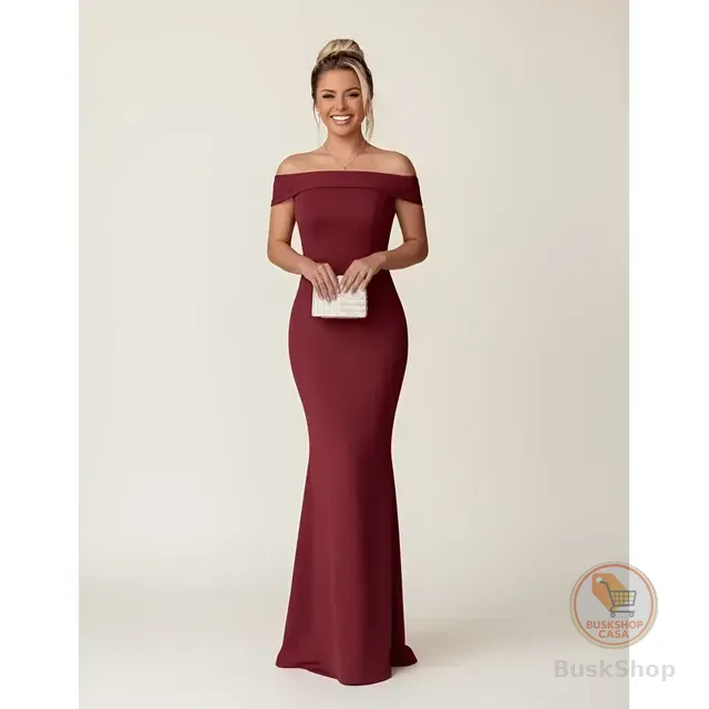 Vestido Longo Moda Instagram Lindo Ombro A Ombro Com Bojos