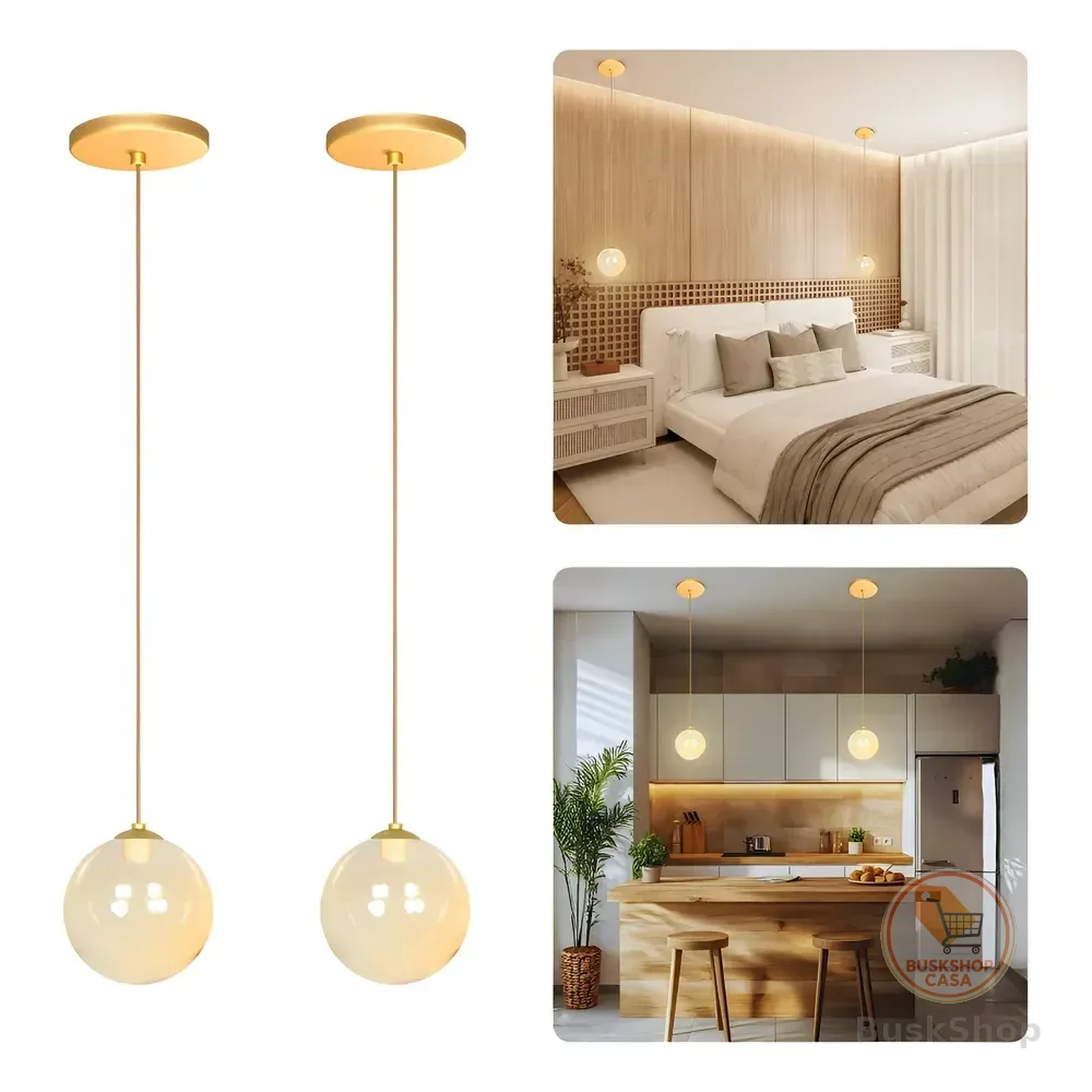 2 Luminarias De Teto Sala Lustre Pendente Quarto Jabuticaba Bivolt Dourado - Âmbar