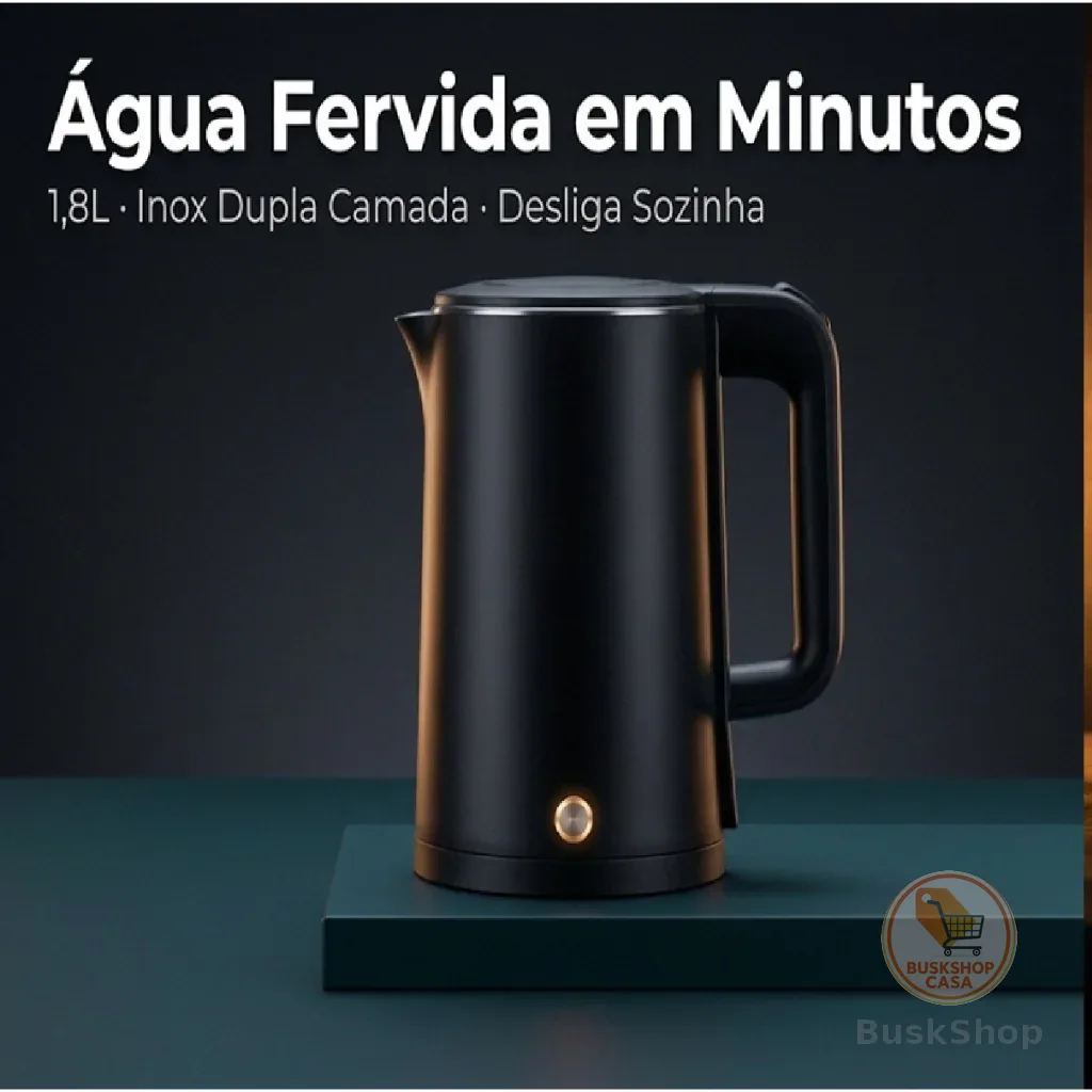 Chaleira Elétrica Aroma 1500W Preta Agratto 1,8L Inox Desliga Sozinha Inox Dupla Camada Potente 220v