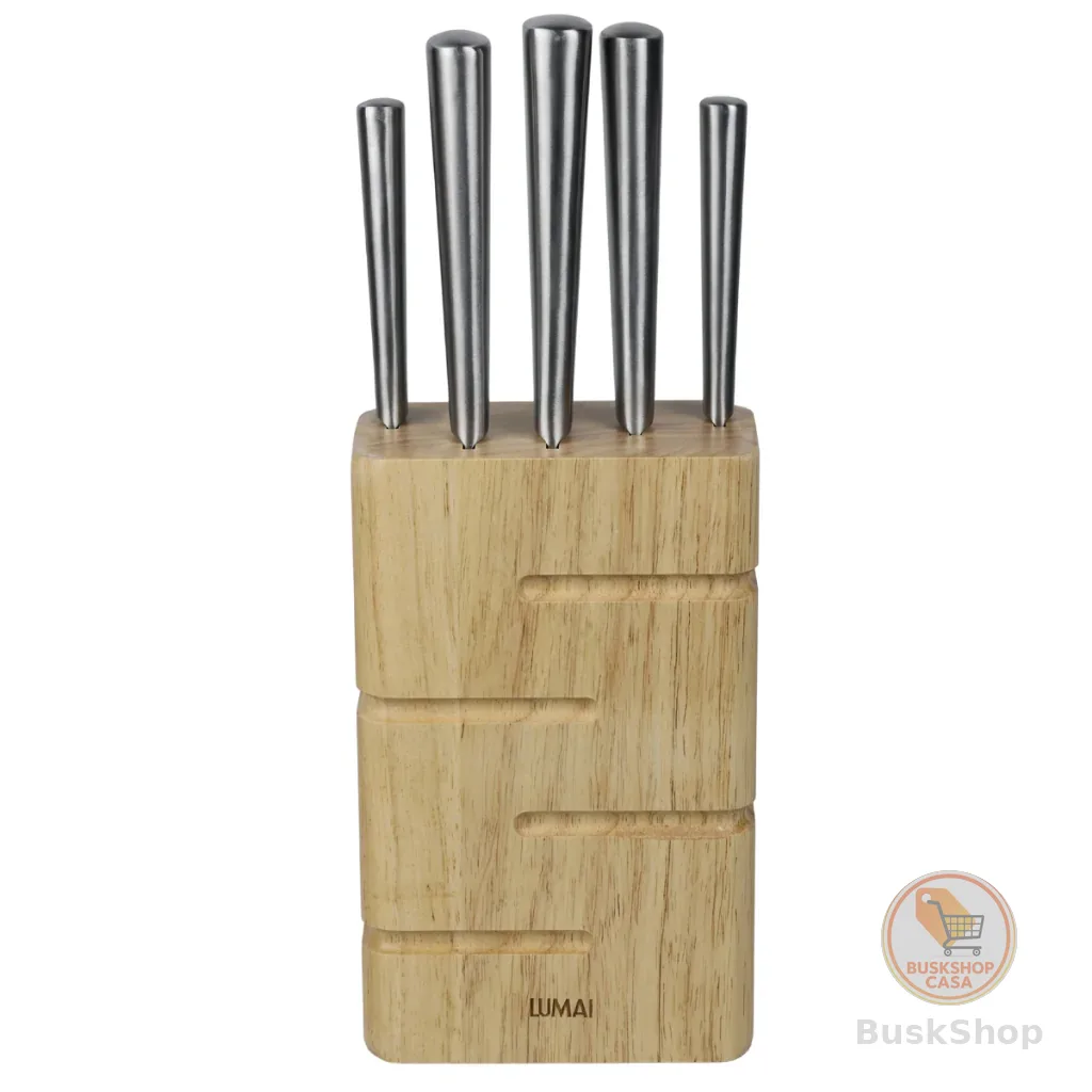 LUMAI Kit de 5 Facas de Aço Inox Grande de Cozinha com Cepo Bloco Suporte para Organizar Facas
