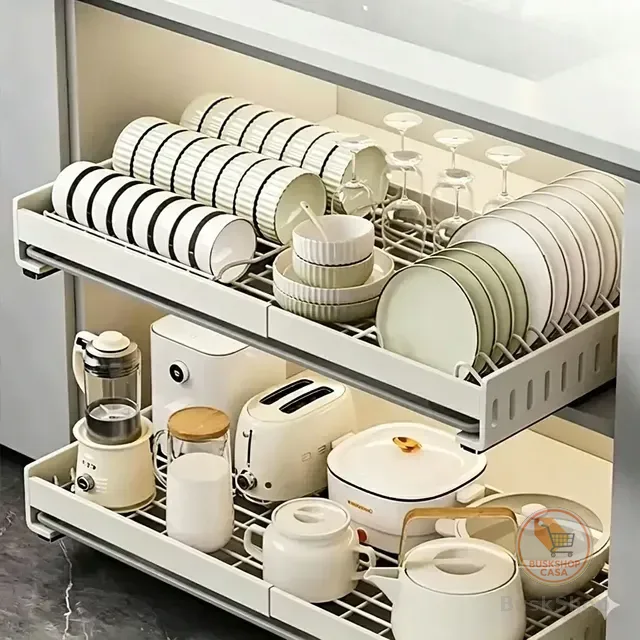 Organizador De Pratos Suporte Deslizante Cozinha Aço Bilimo