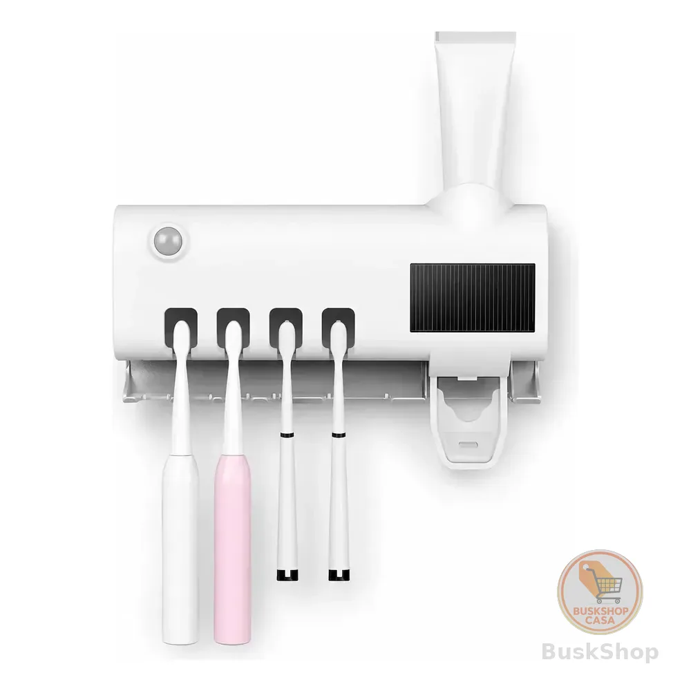 Suporte Escova Dentes Dispenser Pasta Uv Parede Branco Branco