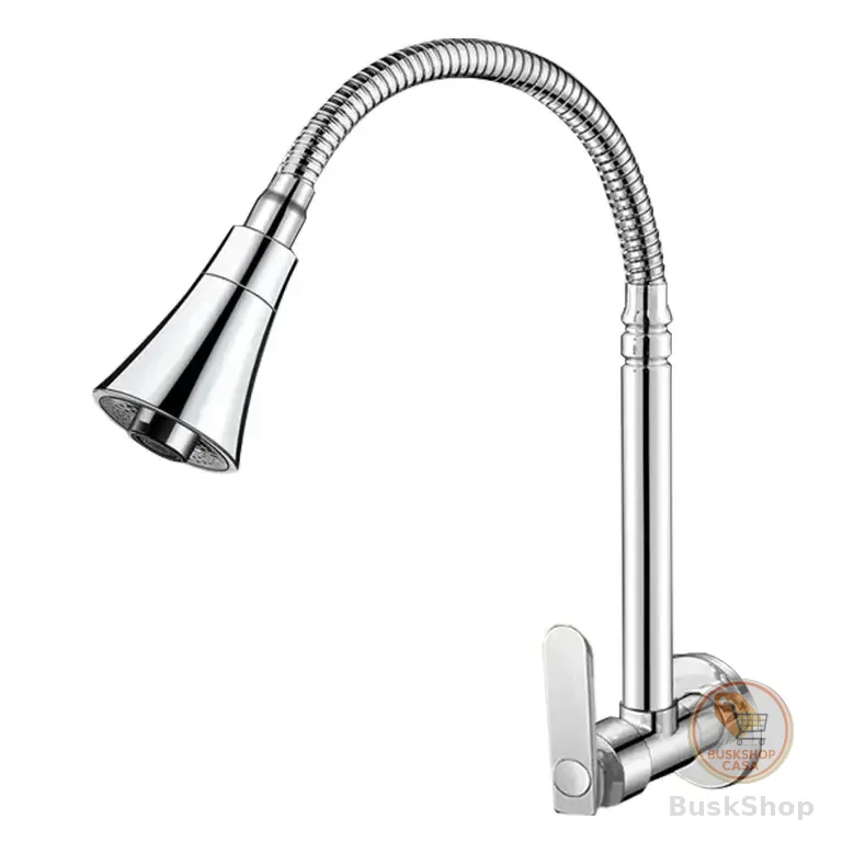 Torneira Cozinha Gourmet Parede Flexível-3 Jatos 1/4 Volta Prateado Brilhante