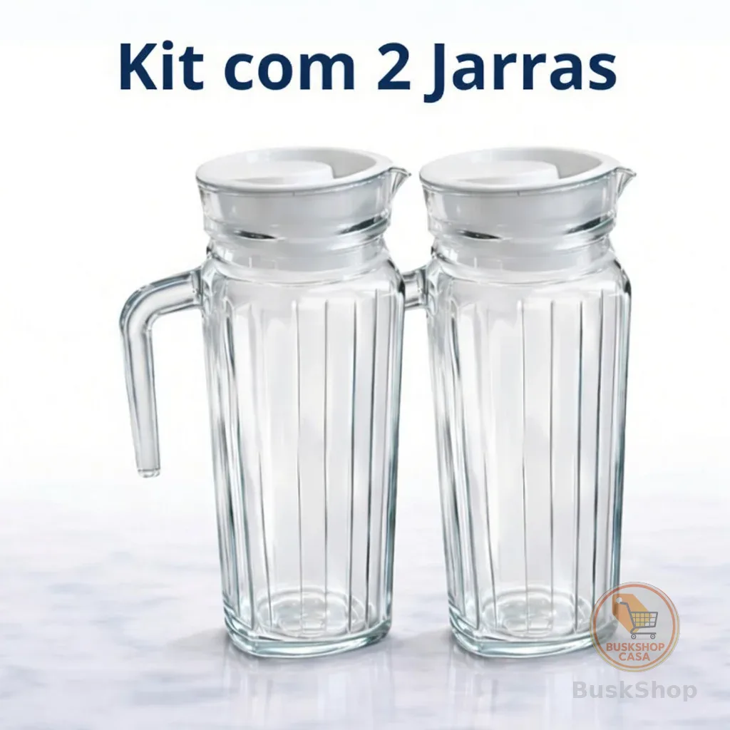 Jarra de Vidro Suiça 1L com Tampa Água Suco Vidro Resistente