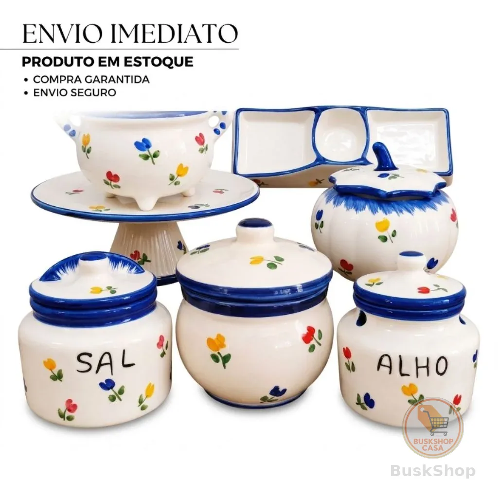 Saleiro e Porta Alho Em Cerâmica Primeira Linha Varias Cores e Estampas