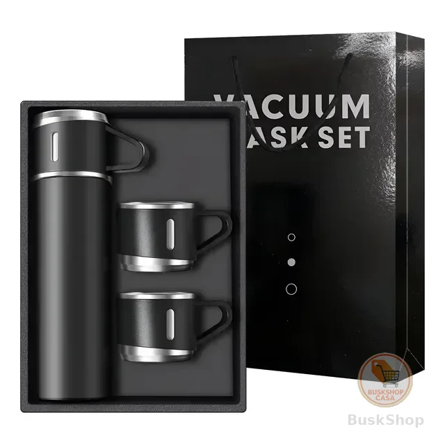 Kit Garrafa Térmica Com 3 Xíca Inox Elegante 500ml