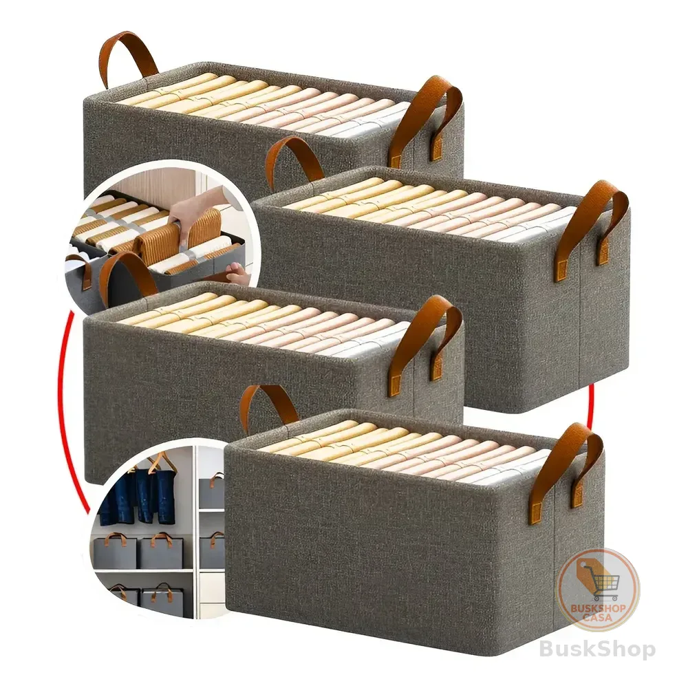 4 Caixas Organizadora De Guarda Roupa Cesto Gaveta Dobrável Cinza
