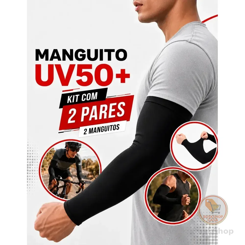 Kit 2 Pares Manguito Uv50+ Proteção Solar Compressão Para Ciclismo Corrida Bike Moto Academia Treino Esportivo Manga... Único Preto
