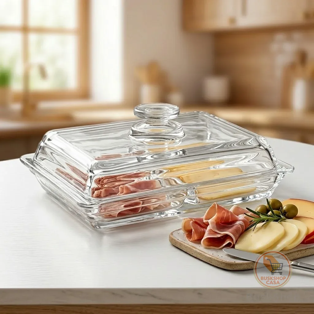 Porta Frios Colmeia Duplo Queijo Presunto Mesa Posta Cristal Transparente Tampa Grande 20x15x7cm