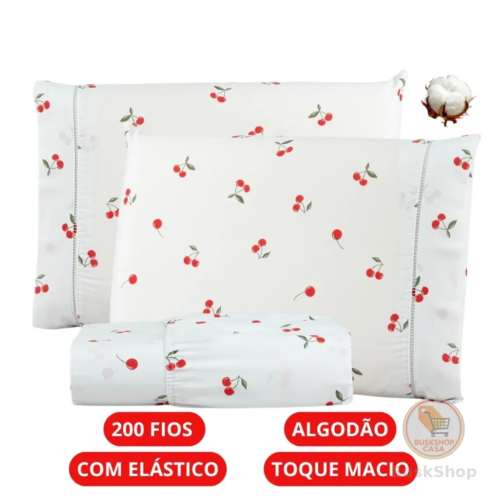 Jogo de Lençol Casal Queen King Solteiro 200 Fios Algodão Estampado Macio
