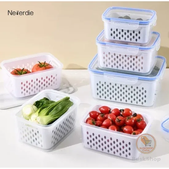 Kit 3 Organizadores Potes Hermetico Geladeira 850ML/1750ML/3300ML Alimentos Vegetais