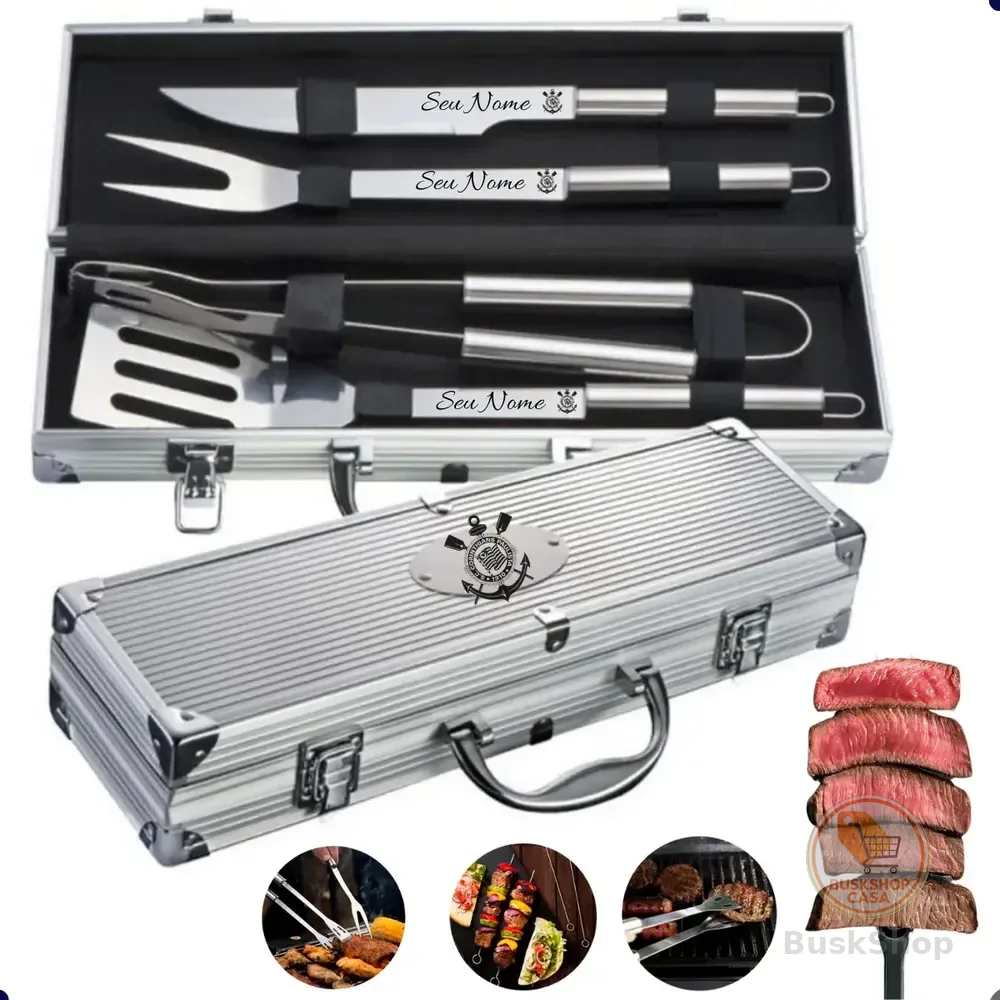Kit Churrasco 4 Pçs Personalizado Nome Time Logo Nf