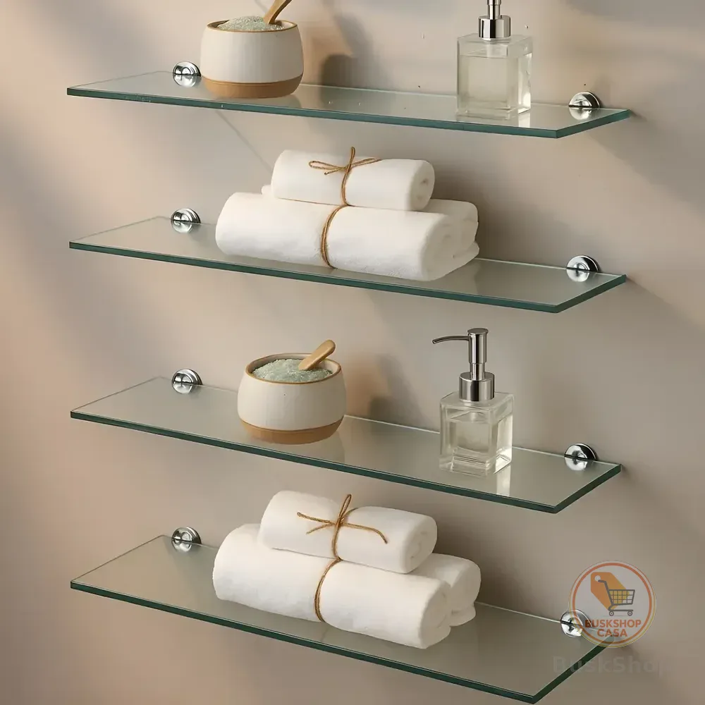 4un Prateleira Vidro Porta Shampoo Incolor Com Suporte 40x10